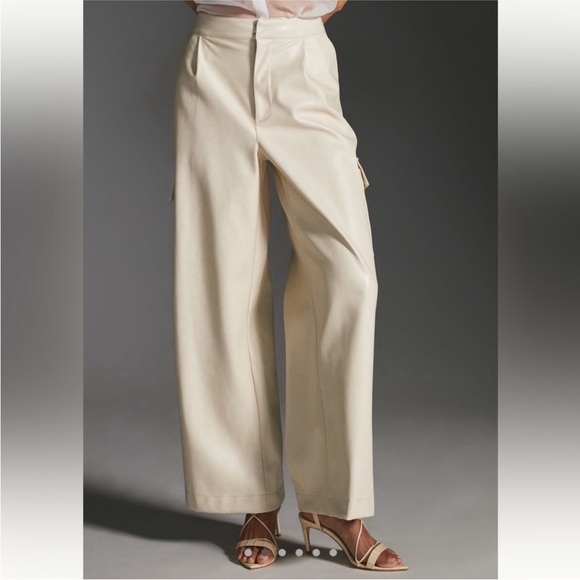 Avec Les Filles Pants - Faux Leather Wide-Leg Cargo Pants - Cream